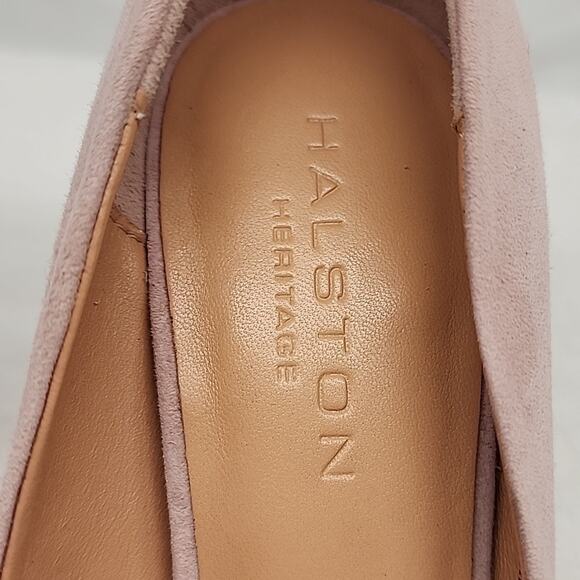 HALSTON HERITAGE CLAUDIA BIEGE/PINK LEATHER UPPER SUEDE STILLETO PUMPS 8.5 GUC - Picture 5 of 16
